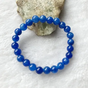 Браслет из натурального камня 8 мм Синего сапфирового цвета, Винтажный Шарм, Круглая цепочка, бусины, украшения для подарка подруге-женщине