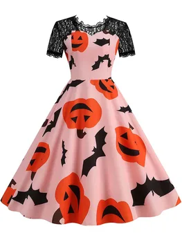 Женское платье для костюма на Хэллоуин, кружевное платье с коротким рукавом, винтажные карнавальные нарядные платья для вечеринок