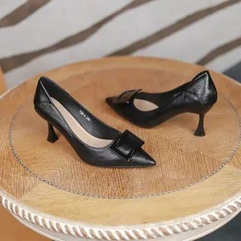 Новые женские тонкие туфли-лодочки с квадратной пряжкой на высоком каблуке, пикантные офисные женские туфли для вечеринки, свадебные Туфли на низком каблуке, черные туфли для выпускного вечера